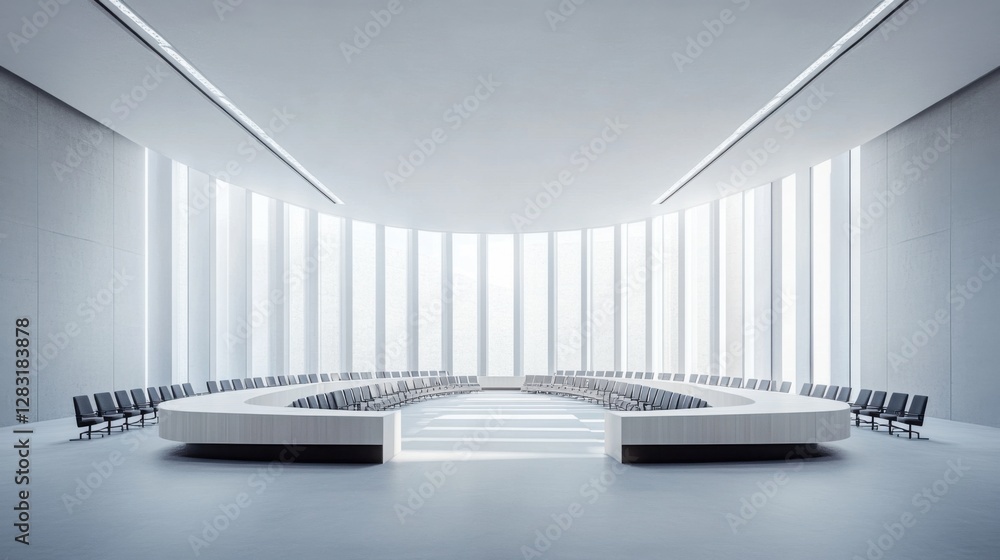 Fototapeta premium A legislative hall with sleek lines and open spaces. Featuring efficiency and clarity