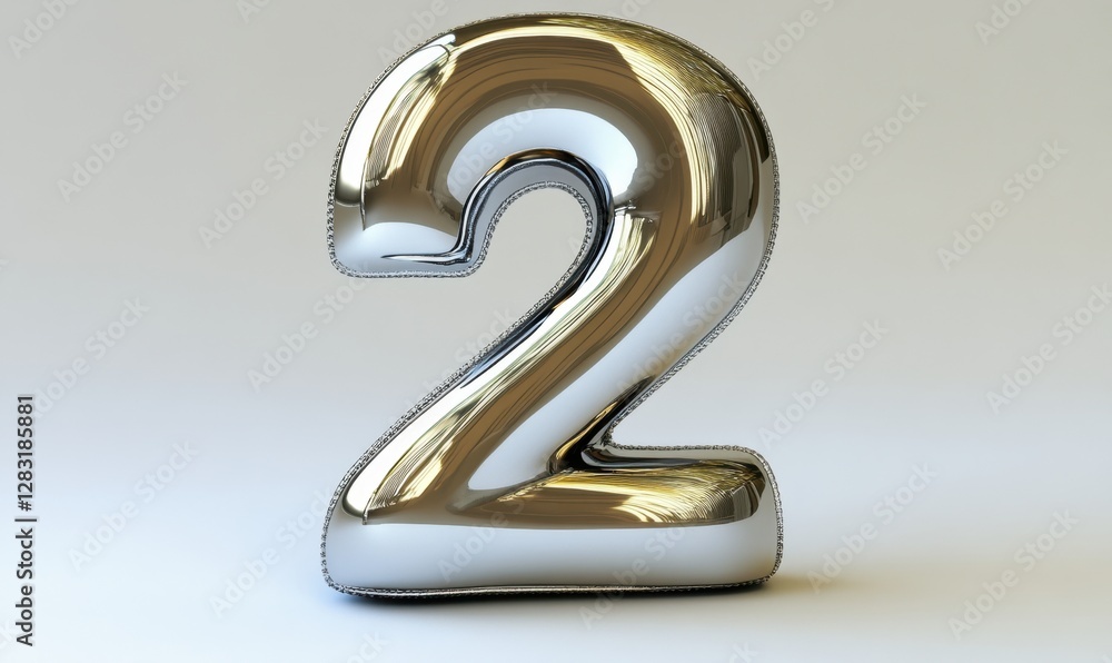 Silver balloon number two on white background for celebrations Silver balloon number two on white background for celebrations