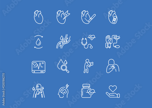 Set of icons for Cardiovascular disease. Editable stroke. Vector illustration