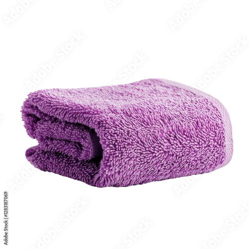 Soft purple towel neatly rolled