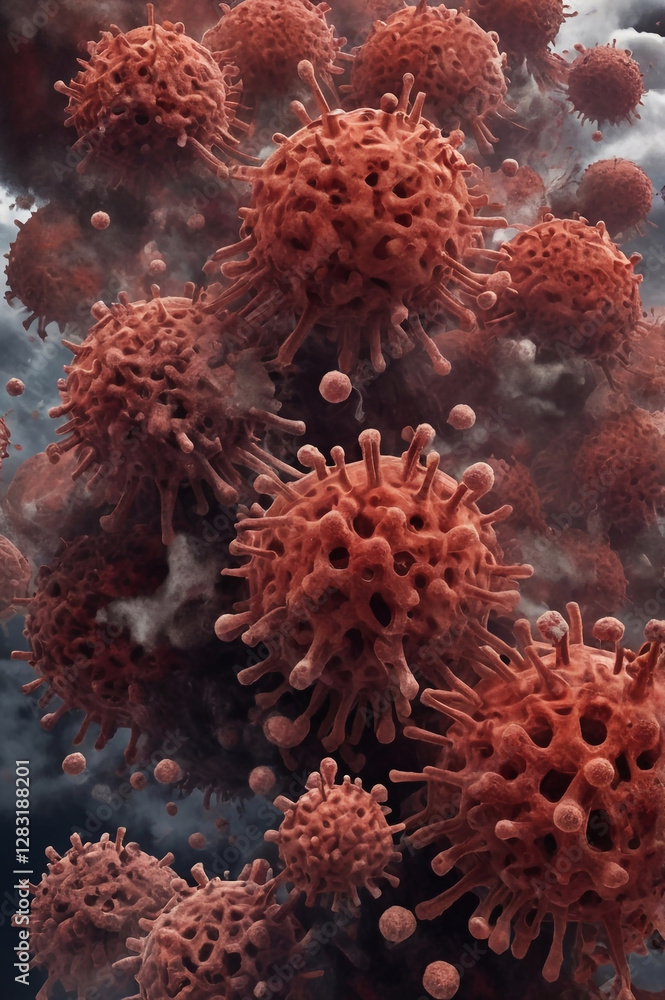 Fototapeta premium In the midst of a global pandemic, a microscopic virus causes widespread pneumonia, leaving devastation in its wake. A breathtaking photograph captures the essence of this crisis