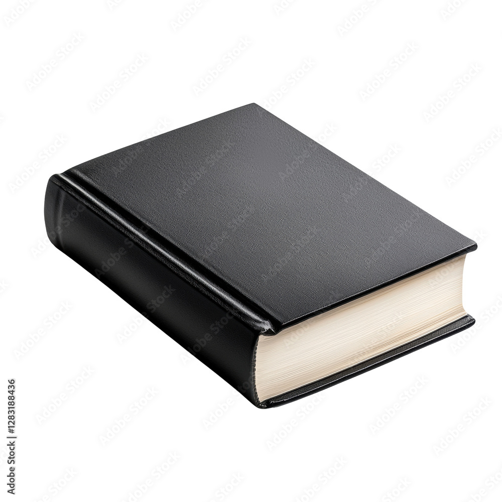 Classic black hardcover book on a plain background Classic black hardcover book on a plain background