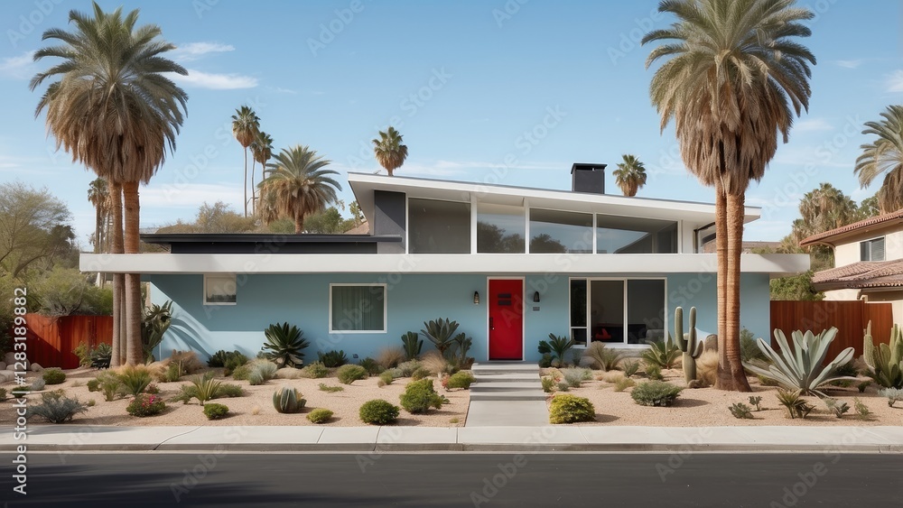 Fototapeta premium 1. **Palm Trees and Modern Mid-Century Architecture in Palm Springs, California**