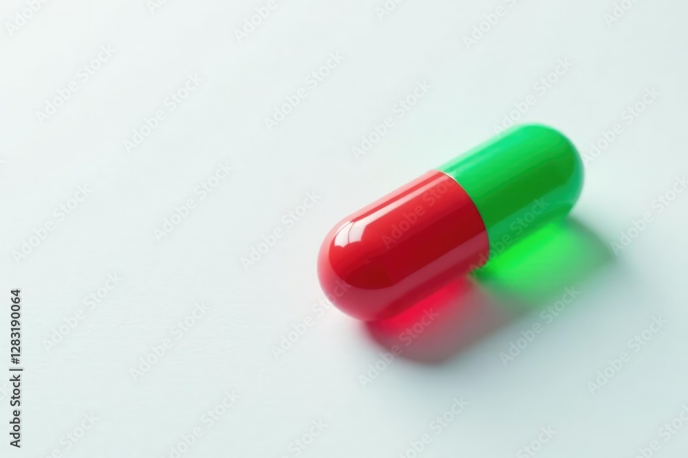 Brightly colored capsule on white background with bubbles and detergent, green, red, cleanliness Brightly colored capsule on white background with bubbles and detergent, green, red, cleanliness