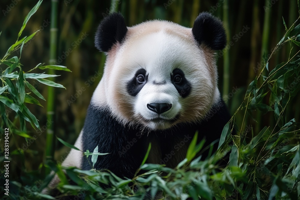 A panda bear walking through a bamboo forest A panda bear walking through a bamboo forest