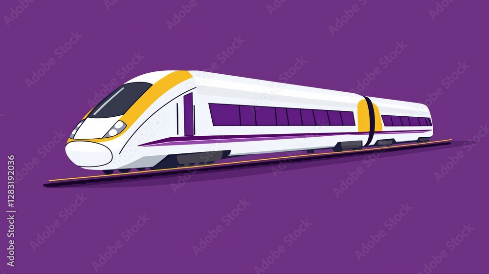 Fototapeta premium modern high-speed train in a vector flat style illustration on a purple background