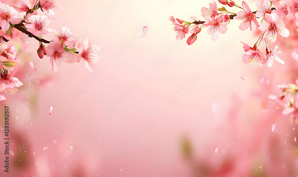 Delicate Cherry Blossom Branches Against a Soft Pink Background Delicate Cherry Blossom Branches Against a Soft Pink Background
