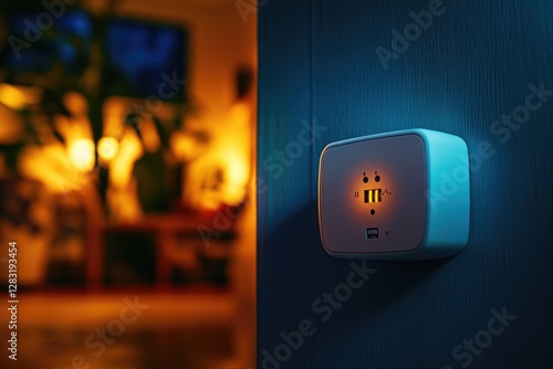 A simple light switch on a blue painted wall in a room setting