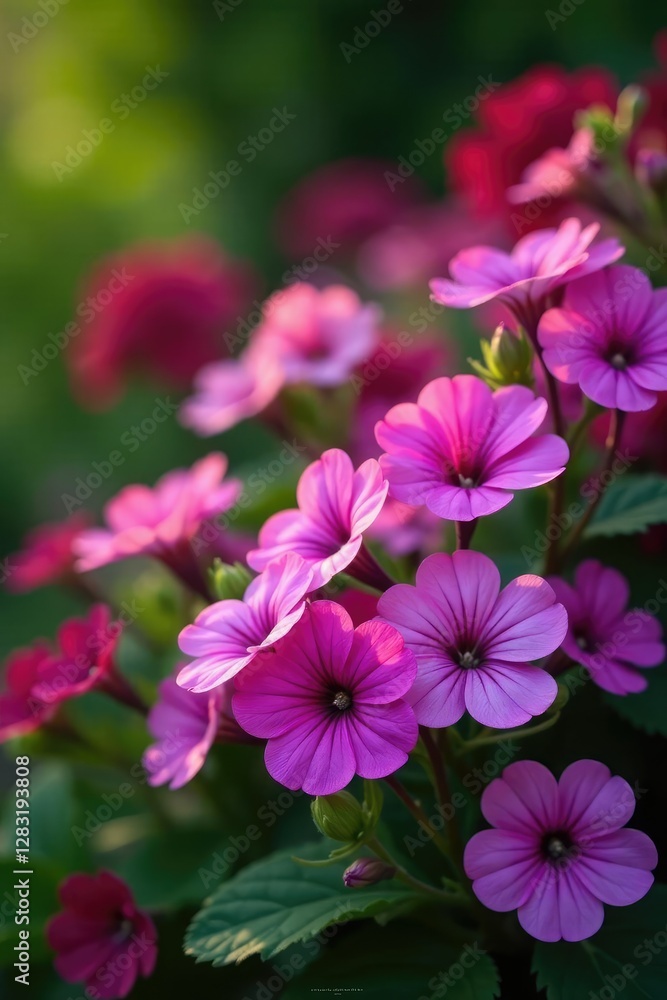 Garden bed with purple geranium Rozanne flowers in full bloom, flowers, flower Garden bed with purple geranium Rozanne flowers in full bloom, flowers, flower