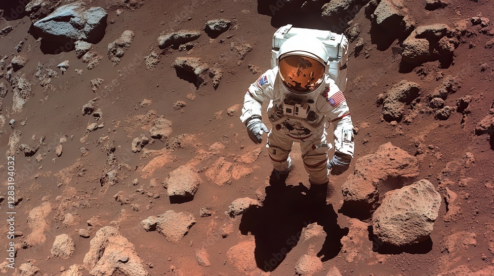 Naklejka premium Astronaut On Mars. The Future Of Space Exploration And Colonization.