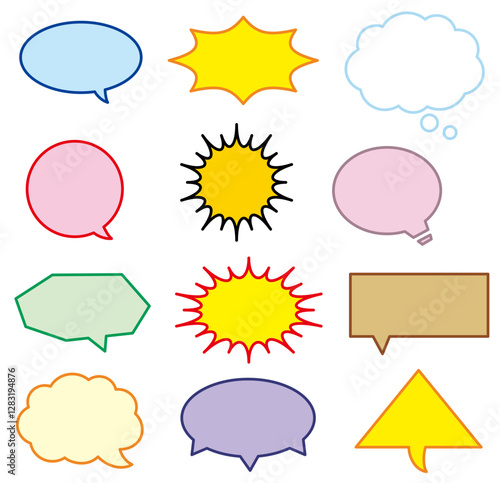 シンプルなカラーの吹き出しのベクターイラストアイコンセット/ライン部分は線データの為調整可(A simple color speech bubble vector illustration icon set)