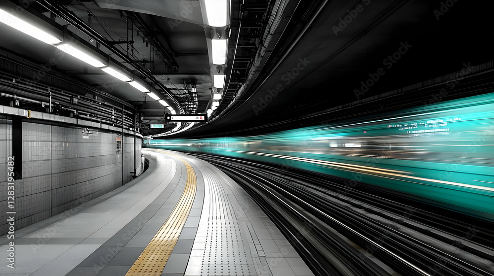 Subway Station Interior View With Speeding Train Motion Blur And Modern Architecture Subway Station Interior View With Speeding Train Motion Blur And Modern Architecture