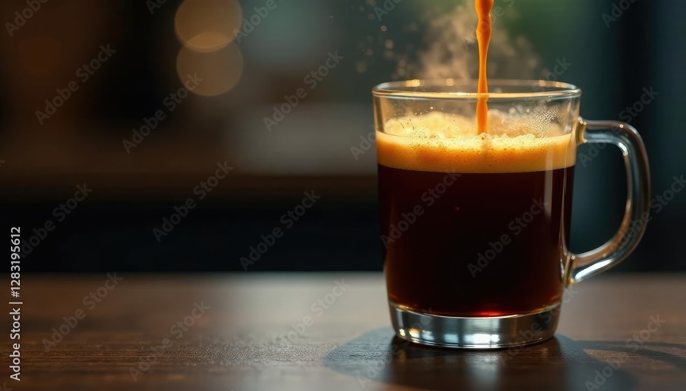 Rich espresso-like liquid drips slowly into glass, cold brew, coffee Rich espresso-like liquid drips slowly into glass, cold brew, coffee