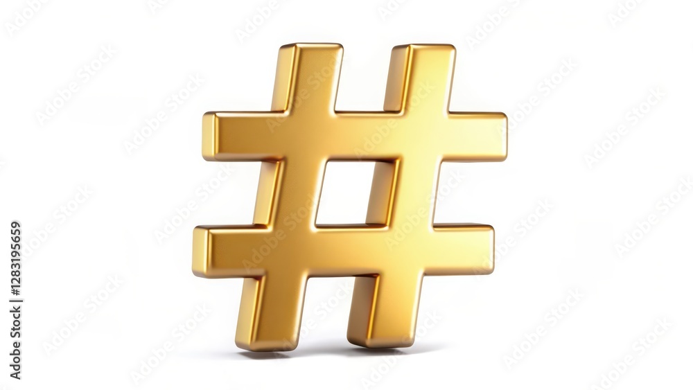 Obraz premium Golden Hashtag Symbol on White Background