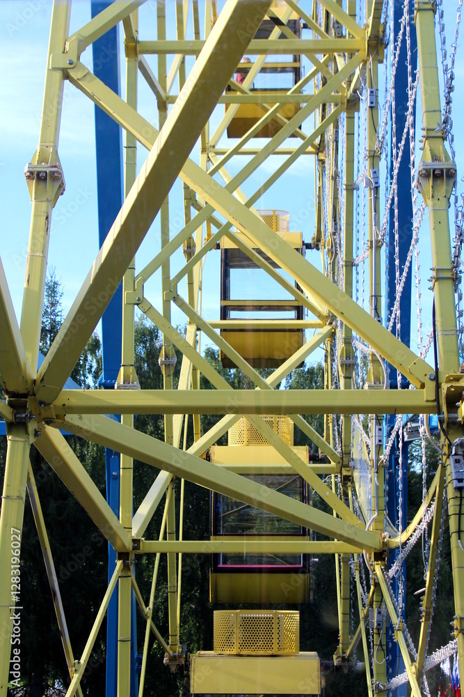 Photograph of the inside of the Ferris wheel frame. Photograph of the inside of the Ferris wheel frame.