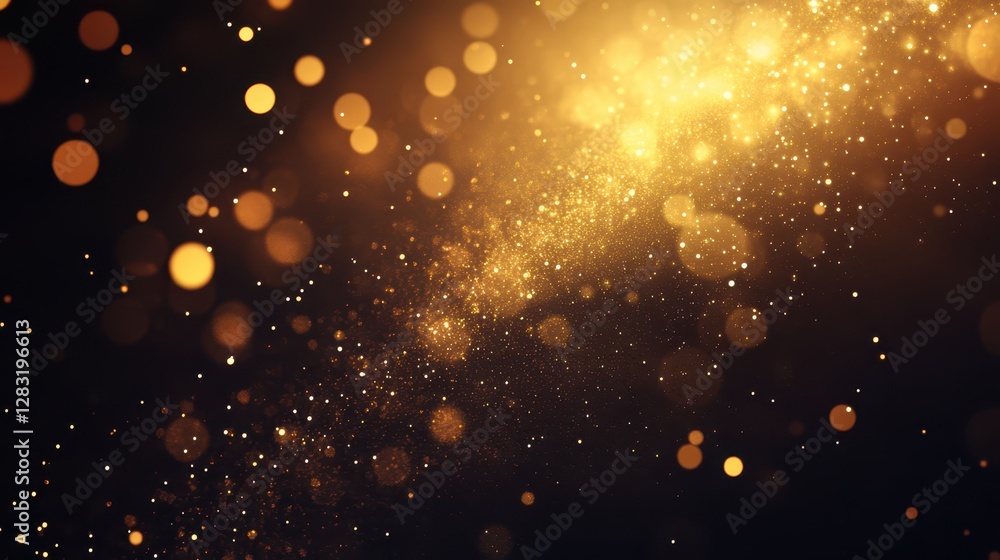 Obraz premium Shiny golden confetti on black isolated background. Christmas and New Year concept in festive golden color.