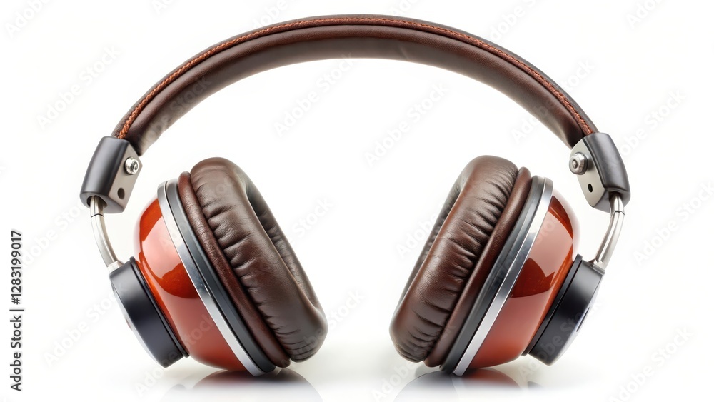 Over-ear Headphones, Red and Brown, Isolated on White Background
