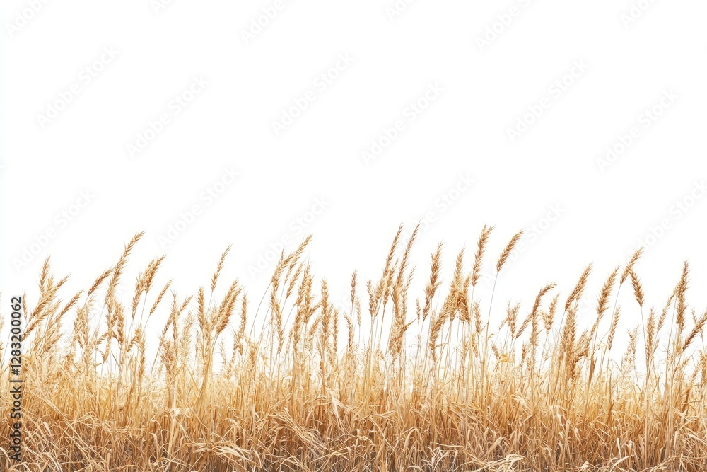 Fototapeta premium Golden Grass Border on White Background