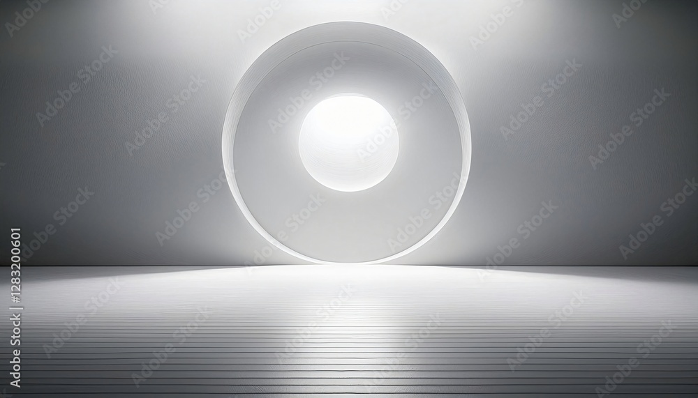 Abstract Minimalist Interior with Circular Light Feature Creating Soft Shadows on Clean White Walls Abstract Minimalist Interior with Circular Light Feature Creating Soft Shadows on Clean White Walls