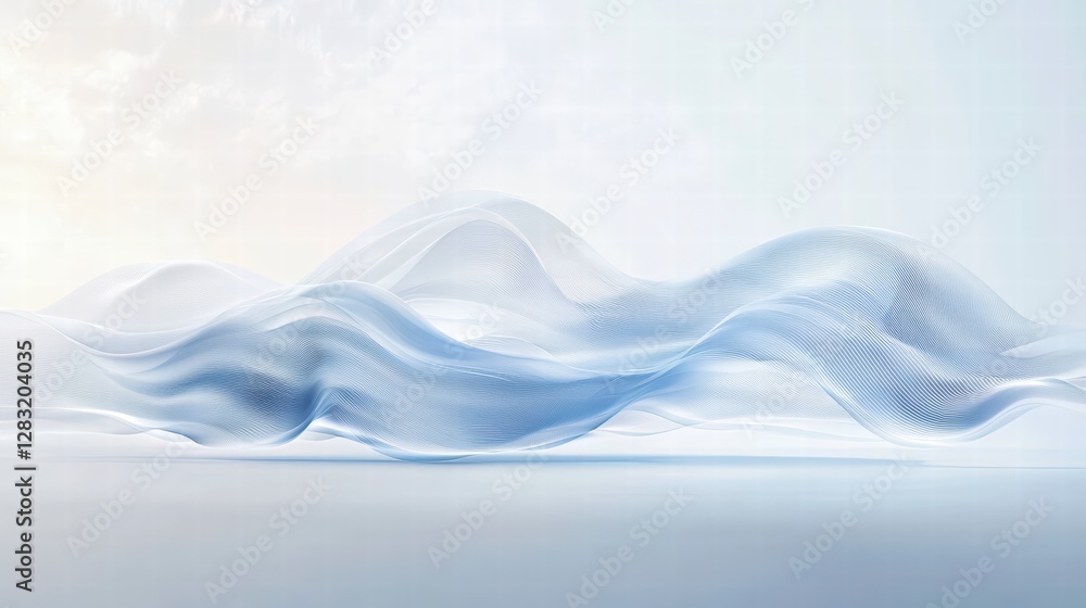 Serene Whispers: Delicate layers of sheer fabric dance gracefully, their soft blue hues blending with the ethereal light, creating a visual symphony of calmness and tranquility Serene Whispers: Delicate layers of sheer fabric dance gracefully, their soft blue hues blending with the ethereal light, creating a visual symphony of calmness and tranquility