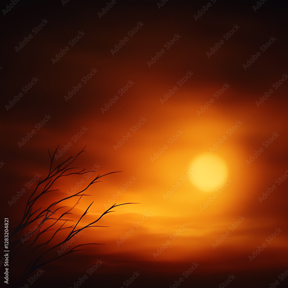 A breathtaking sunset casts a warm orange glow over the horizon. Silhouetted branches add depth to the tranquil scene, making it a perfect representation of nature's beauty. A breathtaking sunset casts a warm orange glow over the horizon. Silhouetted branches add depth to the tranquil scene, making it a perfect representation of nature's beauty.