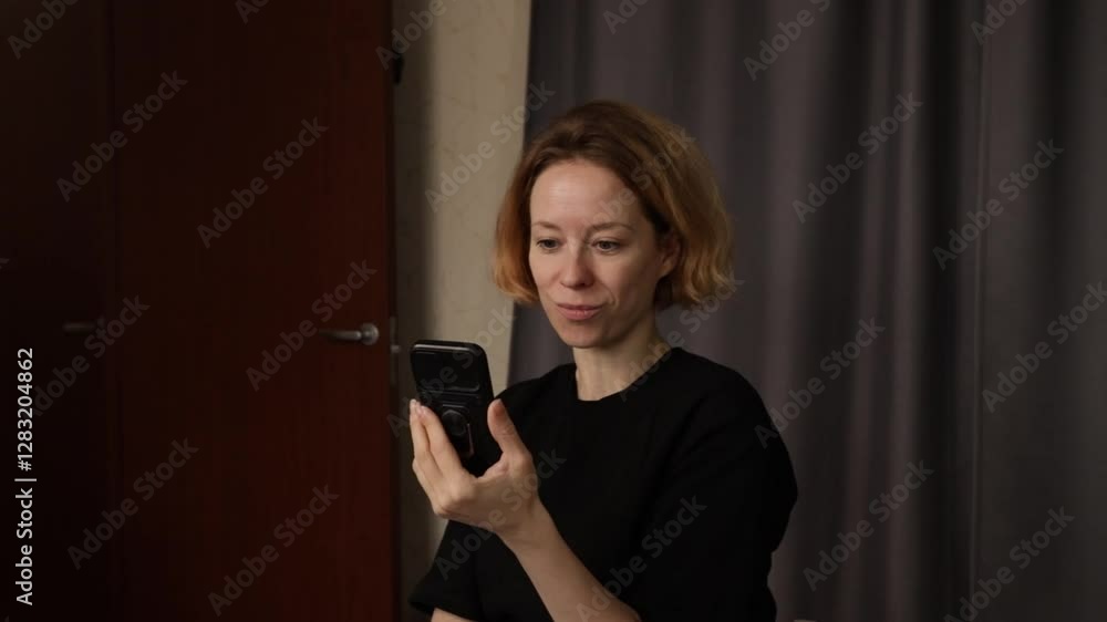 Excited Woman Reacting to Phone Screen, displaying joy and amazement, using smartphone for chatting and connection. Excited Woman Reacting to Phone Screen, displaying joy and amazement, using smartphone for chatting and connection.