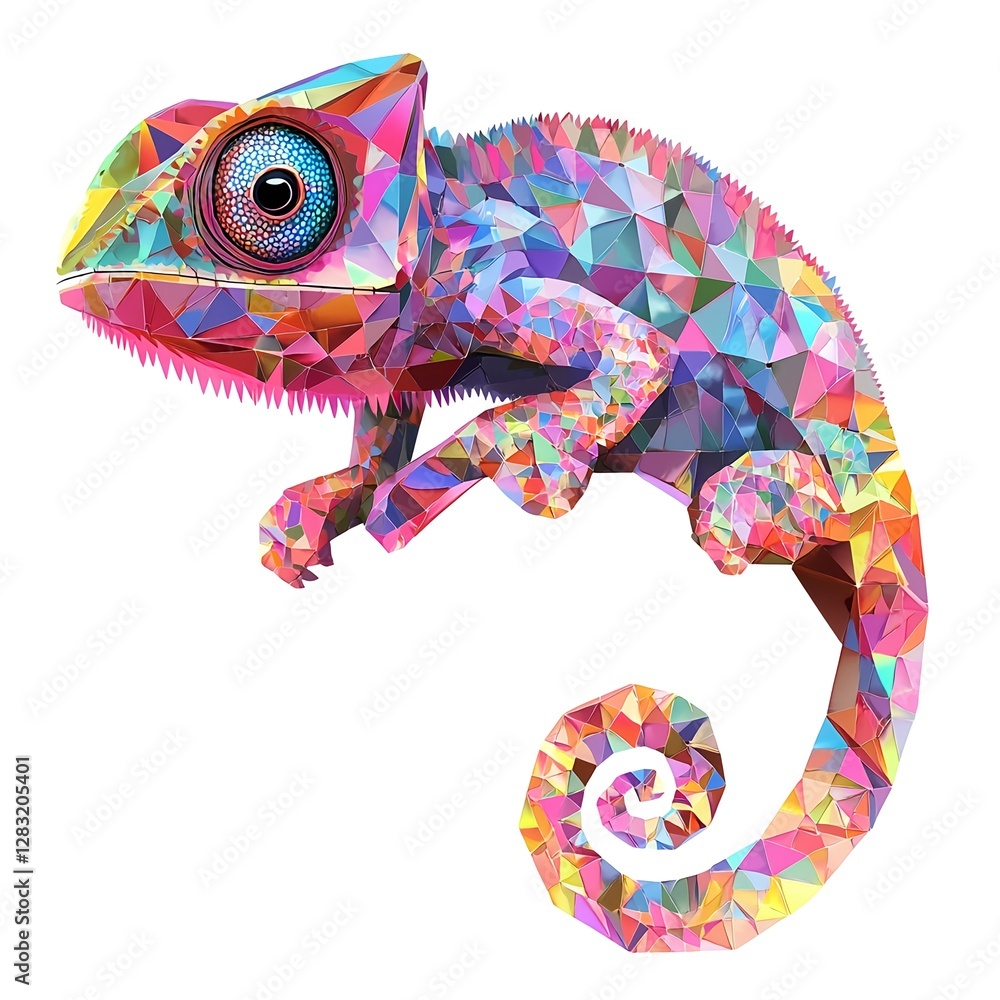 Vibrant Chameleon in Low-Poly Style: A Kaleidoscope of Colors! Vibrant Chameleon in Low-Poly Style: A Kaleidoscope of Colors!