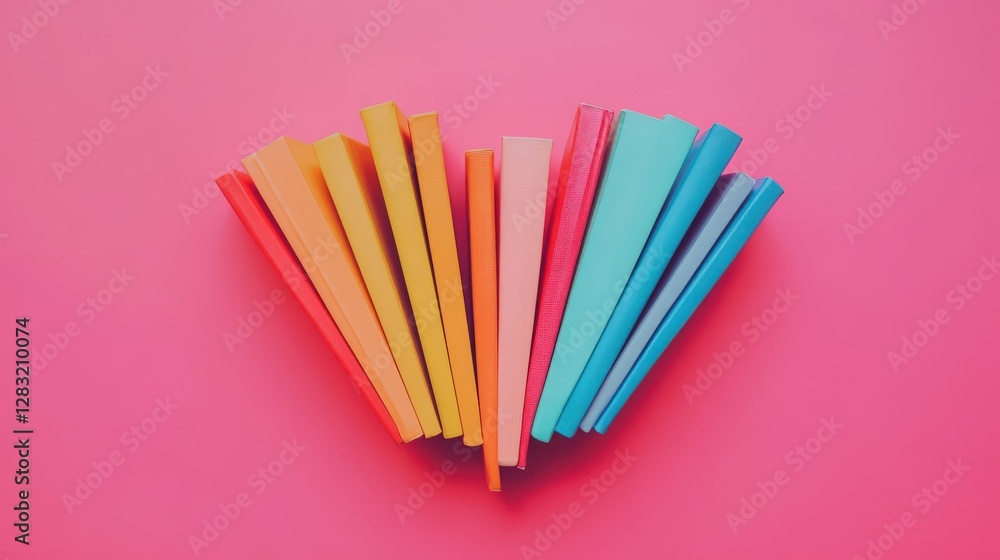 Fototapeta premium Rainbow colored books arranged in a fan shape