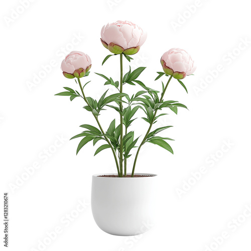 Fototapeta Naklejka Na Ścianę i Meble -  A beautiful potted plant featuring pink peonies , perfect for home decor or floral arrangements. isolated on white background and transparent background.
