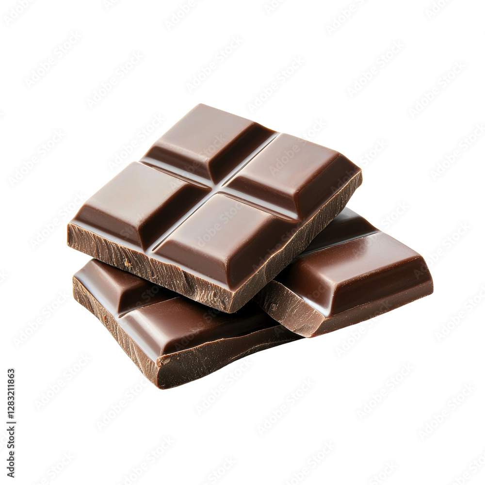 Delicious dark chocolate squares stacked elegantly Delicious dark chocolate squares stacked elegantly