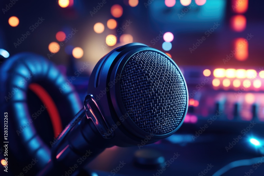 Obraz premium A microphone sitting on a table with a calm background