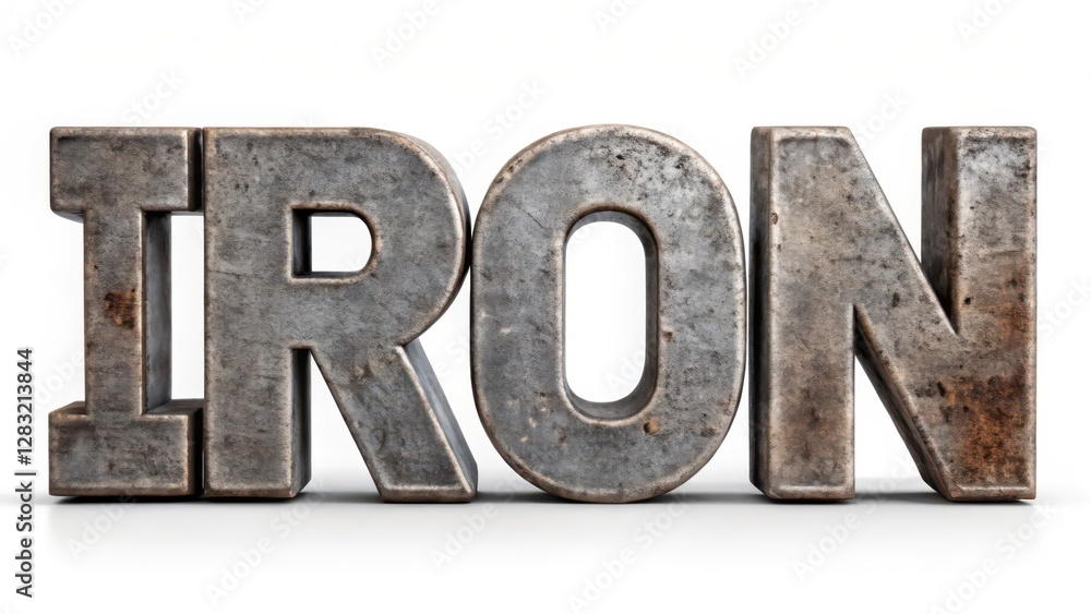 Iron Textured Metal Letters on White Background