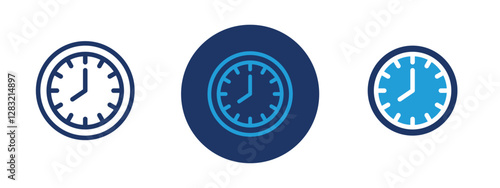 Set of 3 pixel perfect colored Clock icon with 1 unexpanded, 1 silhouette, a clean and simple clock icon representing time.