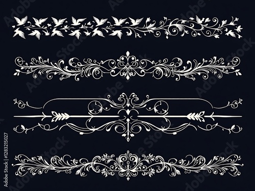 Elegant Flourishes Borders and Design Elements Artistic Decorative Dividers Ornaments Illustrations photo