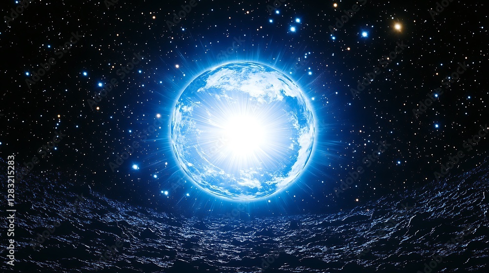 Obraz premium Glowing blue orb in dark space, cosmic energy.