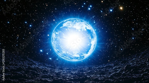 Wallpaper Mural Glowing blue orb in dark space, cosmic energy. Torontodigital.ca