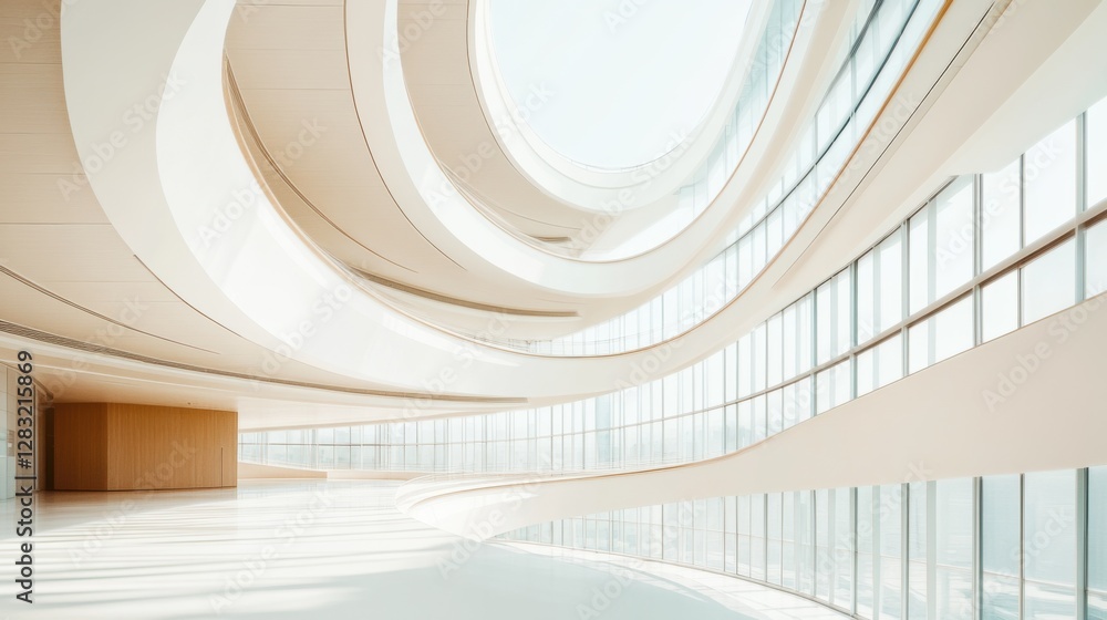 Obraz premium A legislative hall with soft pastel tones and curved architecture. Featuring harmony and inclusiveness