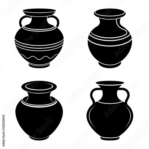 Versatile Clay Pot Silhouette Vector Icon Set Ideal for Digital & Print Use.