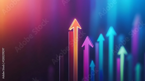 Colorful geometric arrows pointing upward representing growth and success in a digital space