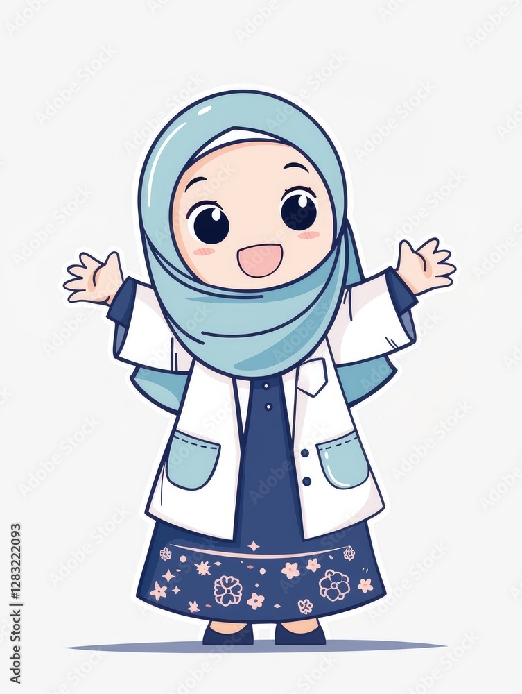 Cute young cartoon woman wearing a headscarf and smiling Cute young cartoon woman wearing a headscarf and smiling