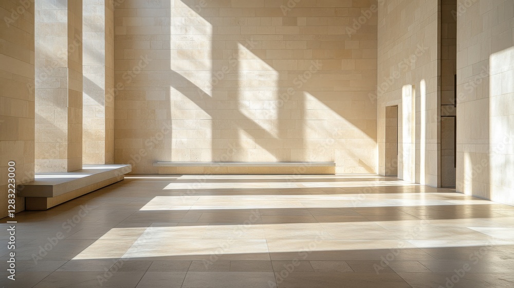 Obraz premium A legislative hall with stone walls and natural lighting. Featuring strength and sustainability