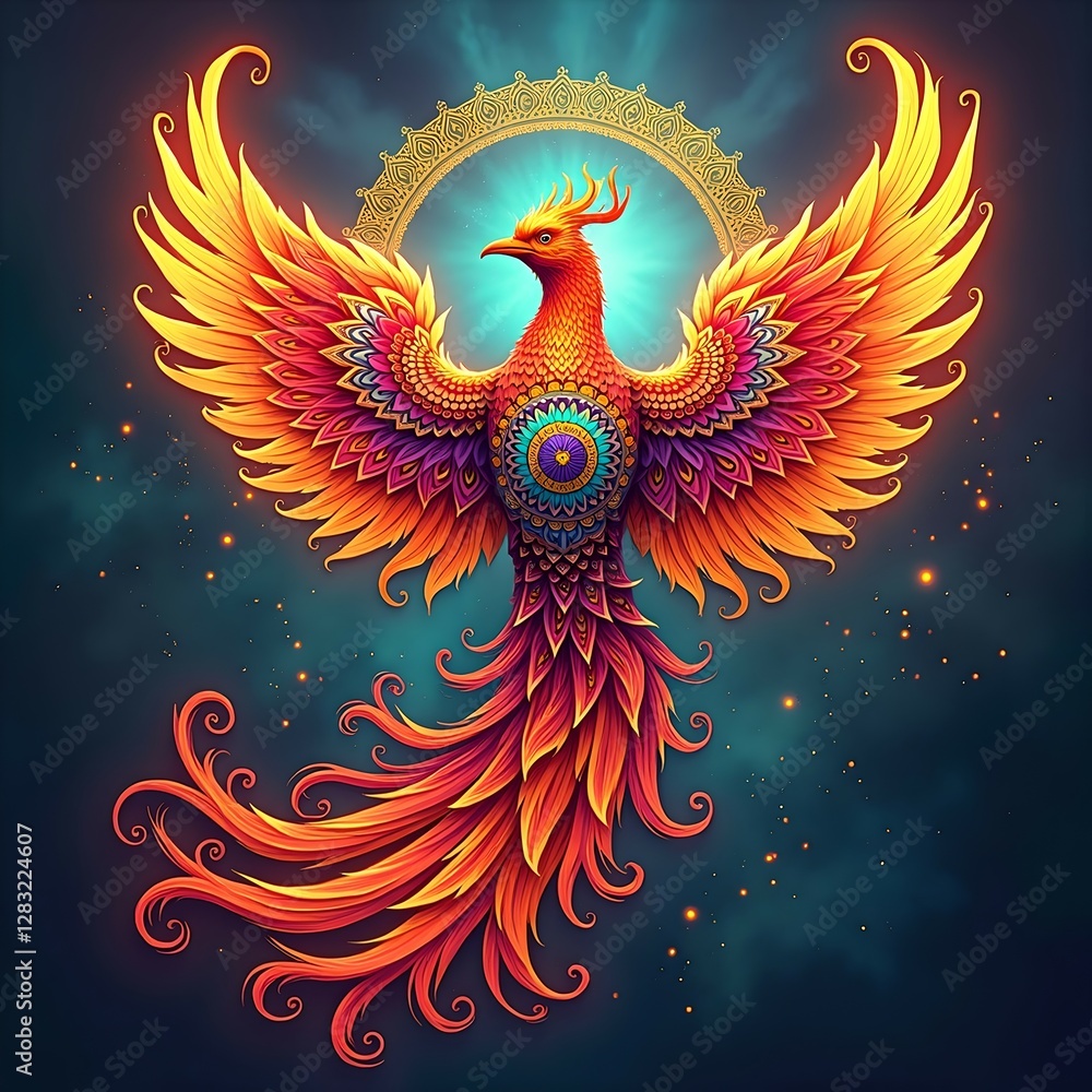 Fototapeta premium Phoenix Bird Rising from the Flames – Mythical Firebird Artwork