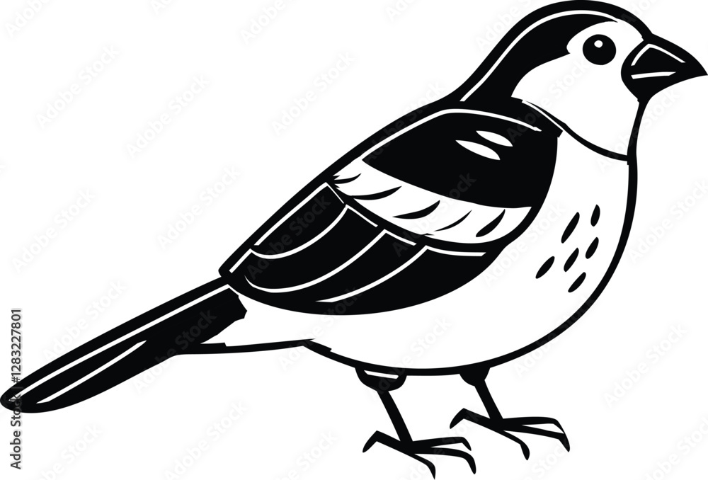 Obraz premium A cute black bird with wings line art icon sign silhouette vector illustration for photo overlays t-shirt print flyer poster design web banner.