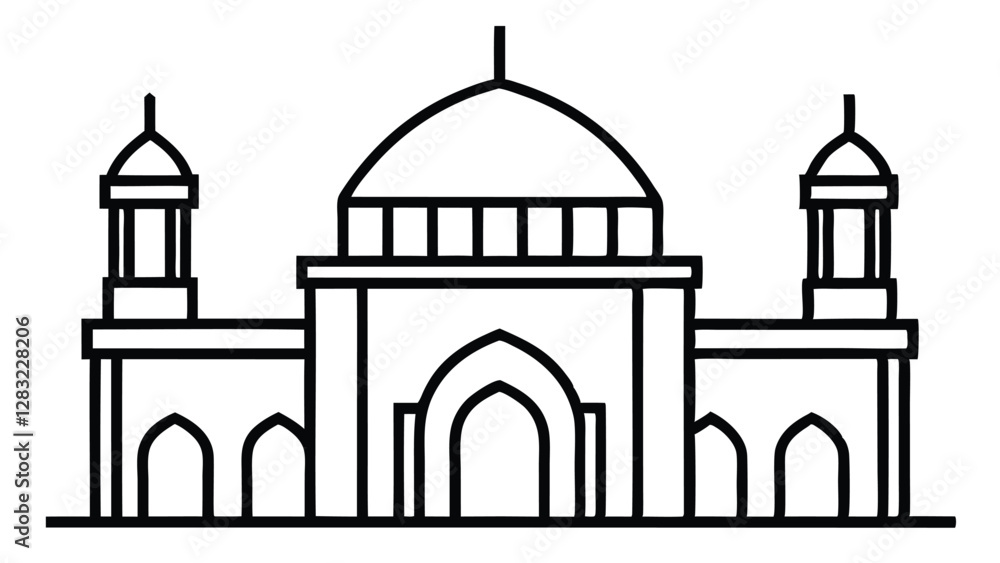 A mosque icon sign line art vector silhouette illustration isolated for photo overlays, t-shirt prints, and flyer poster design A mosque icon sign line art vector silhouette illustration isolated for photo overlays, t-shirt prints, and flyer poster design