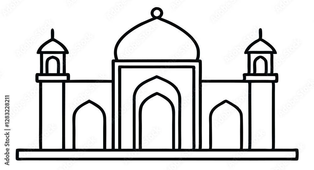 A mosque icon sign line art vector silhouette illustration isolated for photo overlays, t-shirt prints, and flyer poster design A mosque icon sign line art vector silhouette illustration isolated for photo overlays, t-shirt prints, and flyer poster design