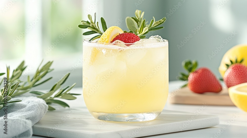 Fototapeta premium Refreshing lemon rosemary cocktail, summer drink recipe