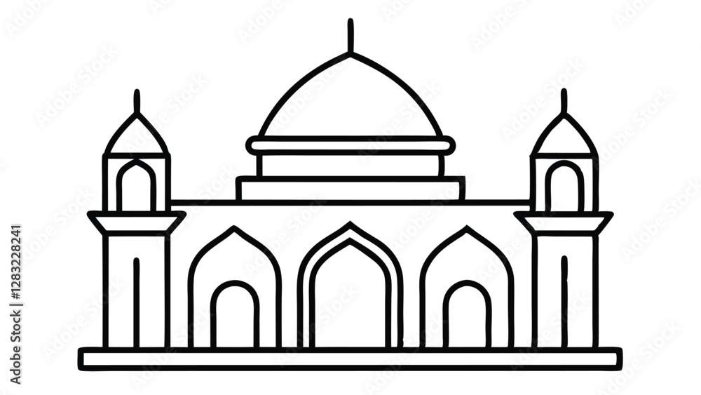 A mosque icon sign line art vector silhouette illustration isolated for photo overlays, t-shirt prints, and flyer poster design A mosque icon sign line art vector silhouette illustration isolated for photo overlays, t-shirt prints, and flyer poster design