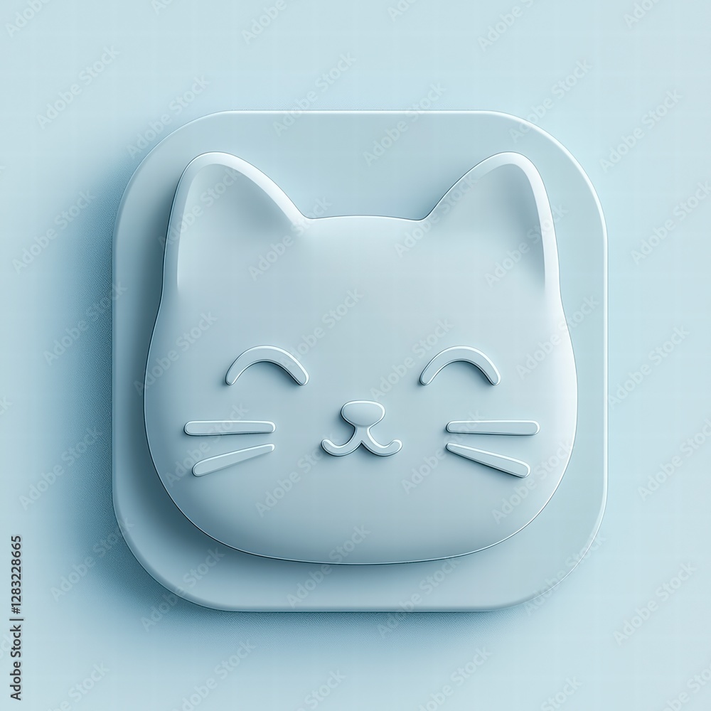 Cheerful Cat Decor: A delightful close-up of a light blue cat-shaped decorative object, crafted with minimalist lines and a friendly expression against a simple, soft-toned backdrop. Cheerful Cat Decor: A delightful close-up of a light blue cat-shaped decorative object, crafted with minimalist lines and a friendly expression against a simple, soft-toned backdrop.