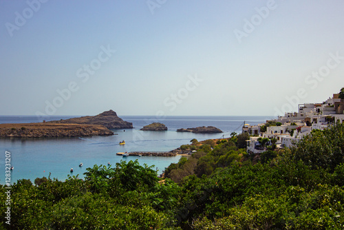 Wallpaper Mural Idyllic View of Lindos: Whitewashed Village Overlooking the Mediterranean Sea on Rhodes Island, Greece Torontodigital.ca