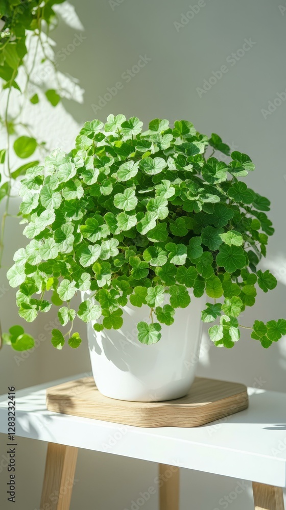 Indoor Plant in White Pot on Wooden Tray Indoor Plant in White Pot on Wooden Tray